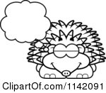Cartoon Clipart Of A Black And White Dreaming Hedgehog Vector Outlined