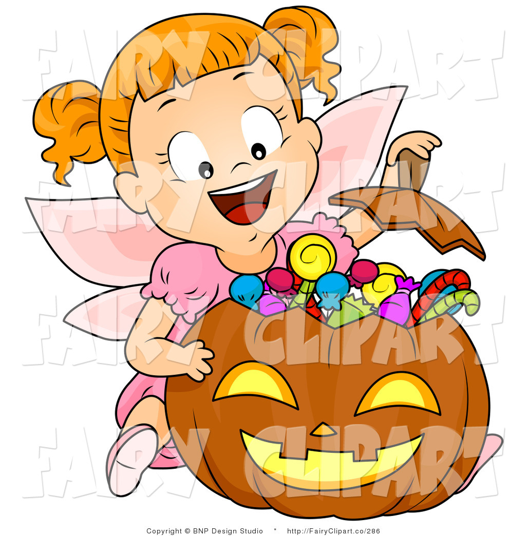 Clip Art Of A Halloween Girl In A Fairy Costume With Halloween Candy