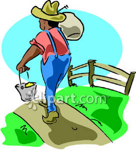 Farmer Walking Down A Dirt Road   Royalty Free Clipart Picture