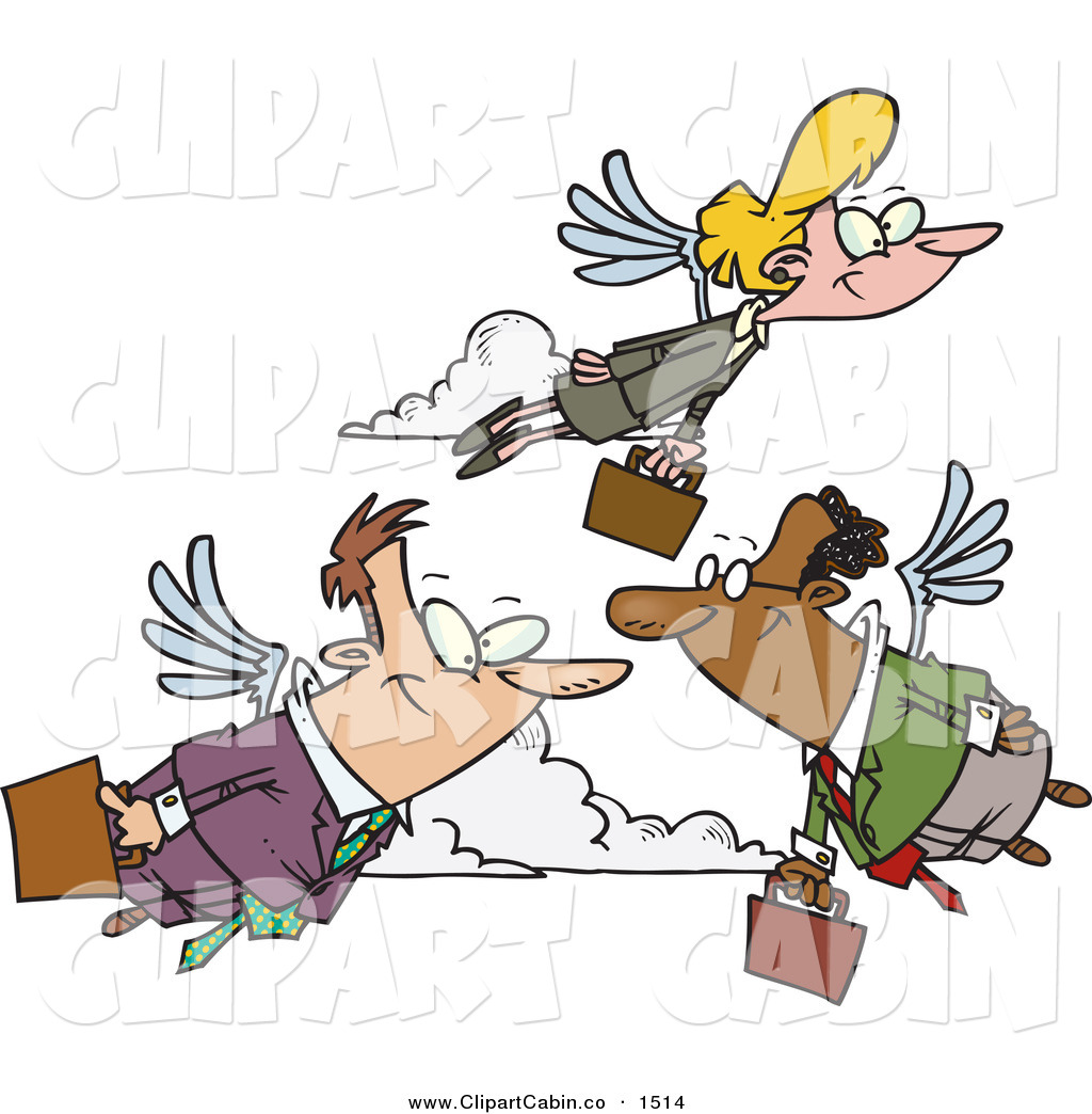 Group Of 3 Business People Carrying Briefcases Flying With Wings On    