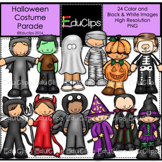 Halloween Costume Parade Clip Art Bundle  Color And B W    Welcome To