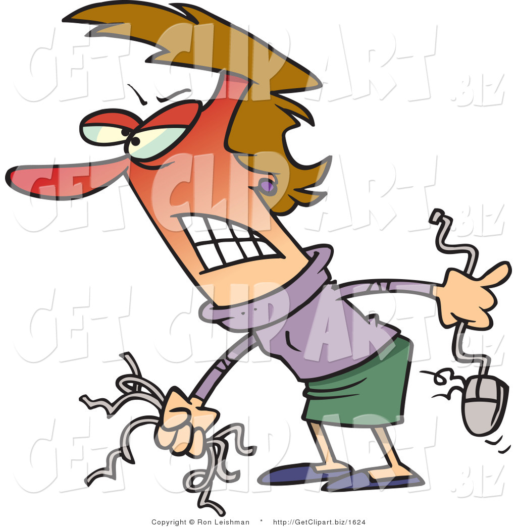 Larger Preview  Clip Art Of An Angry Red Faced Woman Holding Computer