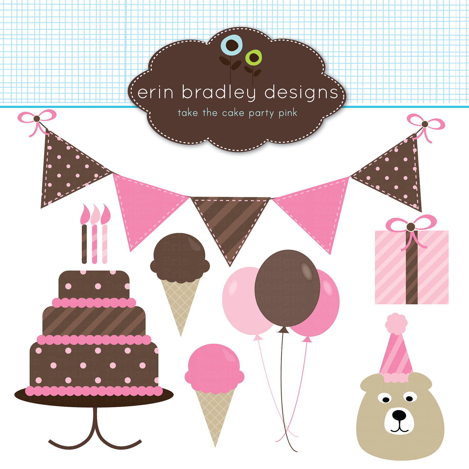 Pink Birthday Clipart Clip Art Banners Cake Balloons And Ice Cream    