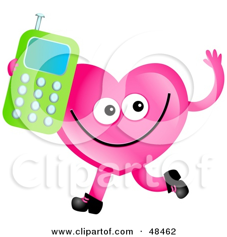 Rf  Clipart Illustration Of A Pink Love Heart Holding A Cell Phone