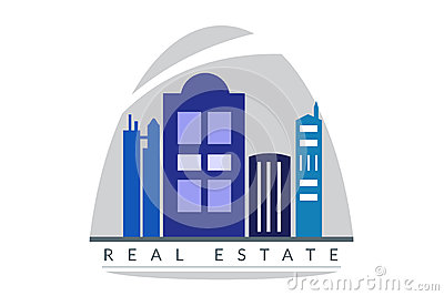 Shades Of Blue High Rise Buildings Real Estate Logo In Vector Format    
