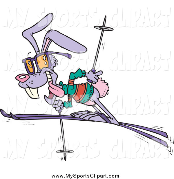 Sports Clip Art Of A Cartoon Purple Ski Rabbit By Ron Leishman    6330