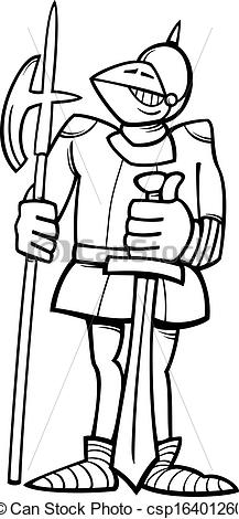 Clip Art Vector Of Knight In Armor Cartoon Coloring Page   Black And    