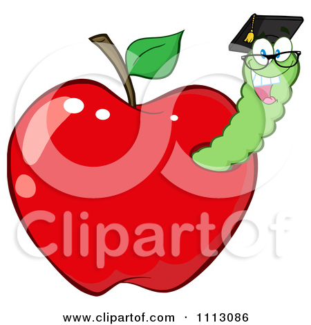 Clipart Happy Graduate Worm In A Red Apple   Royalty Free Vector