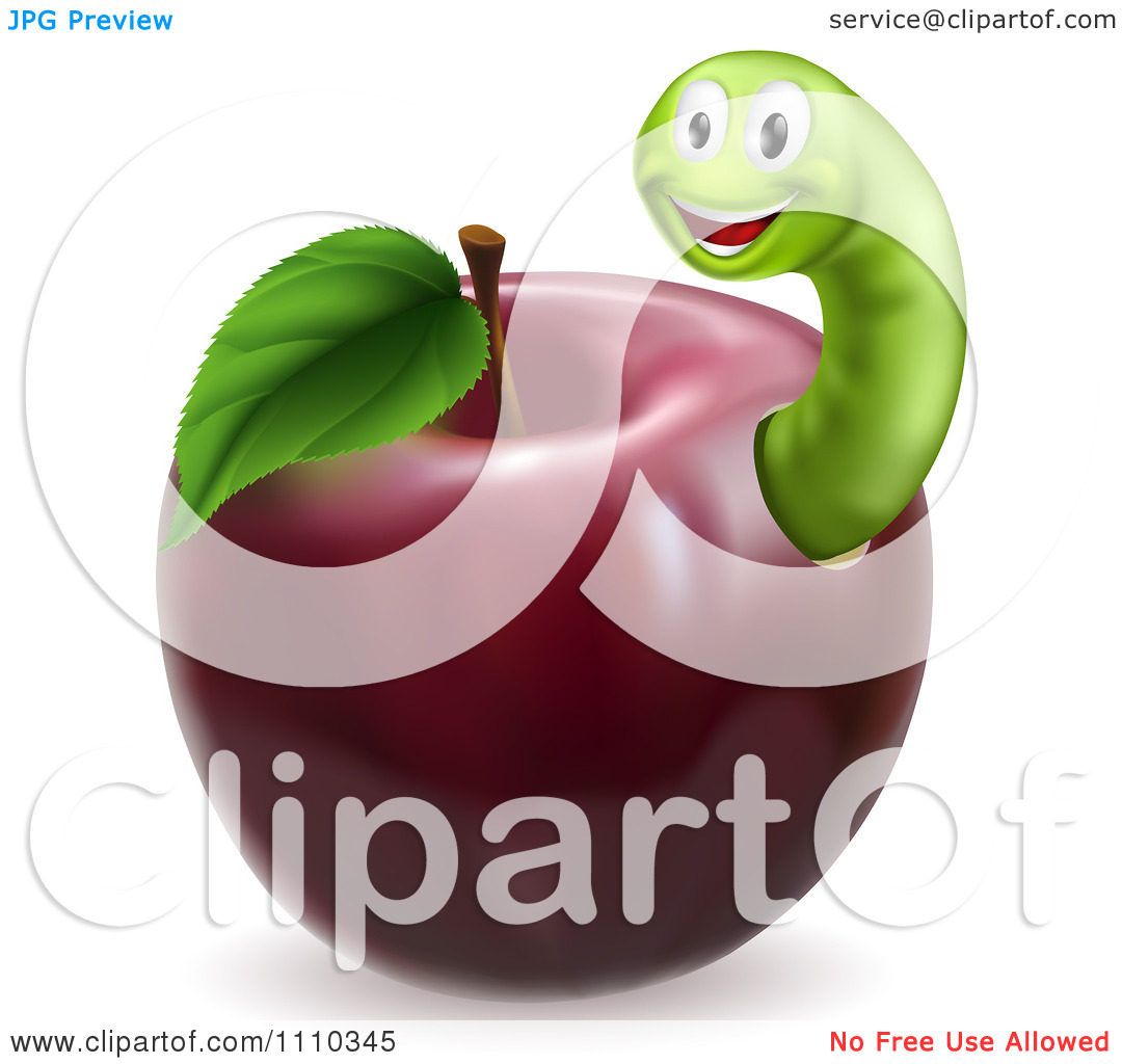 Clipart Happy Green Worm In A Red Apple   Royalty Free Vector    