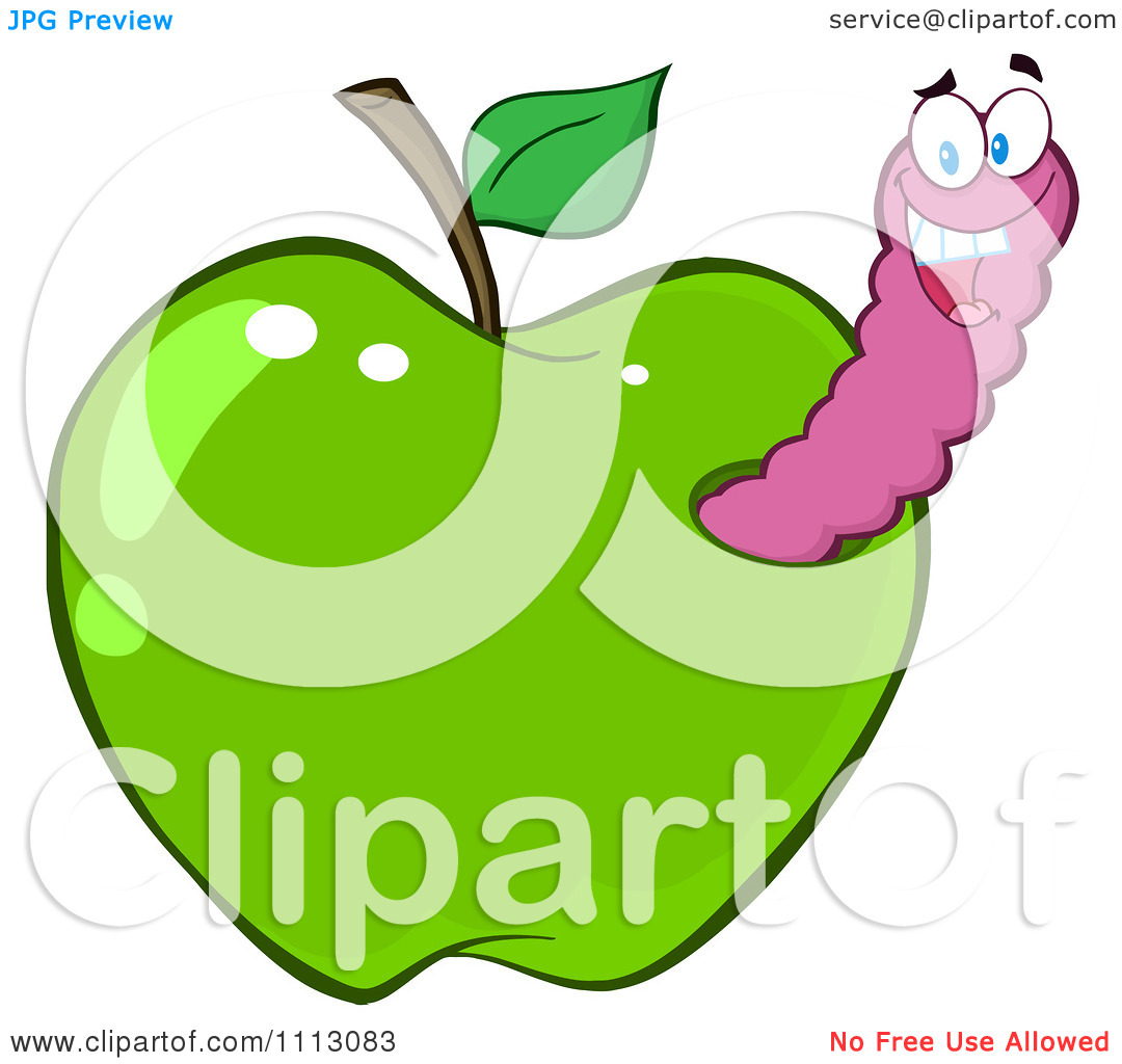 Clipart Happy Purple Worm In A Green Apple   Royalty Free Vector    