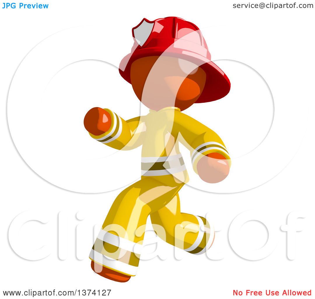 Clipart Of An Orange Man Firefighter Running To The Left On A White    