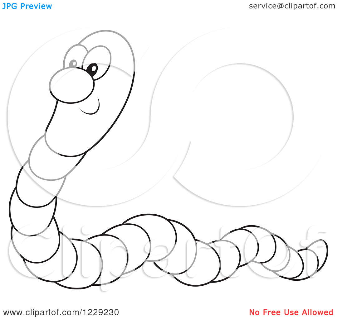 Clipart Of An Outlined Happy Earth Worm   Royalty Free Vector    