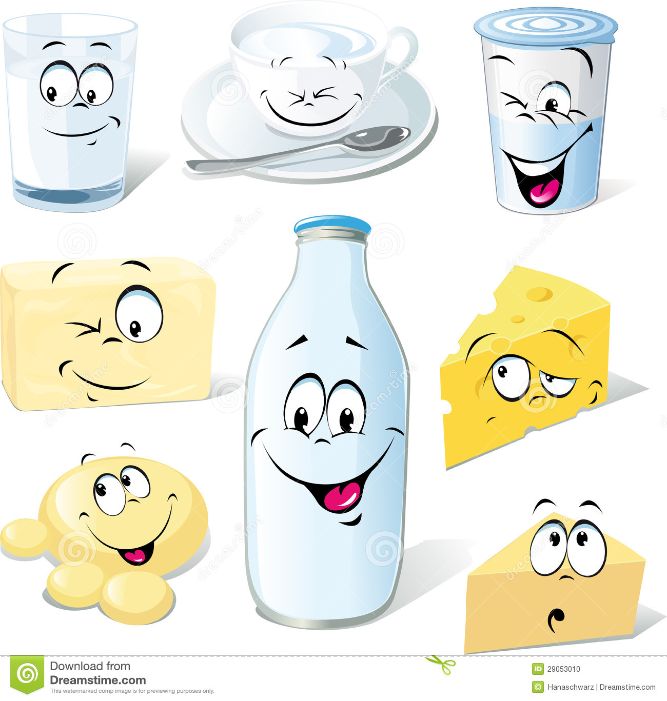 Dairy Product Cartoon   Milk Cheeses Butter And Yogurt