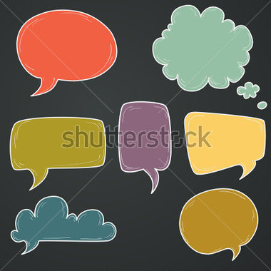 Drawn Colorful Speech And Thought Bubbles On Chalkboard Background