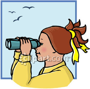 Girl Looking Through Binoculars   Royalty Free Clipart Picture