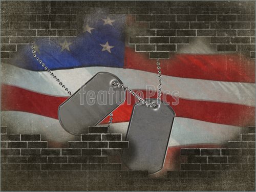 Illustration Of Military Dog Tags    Military Dog Tags On Flag With