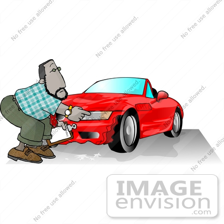 Insurance Man Investing A Claim On A Wrecked Sports Car Clipart  17841