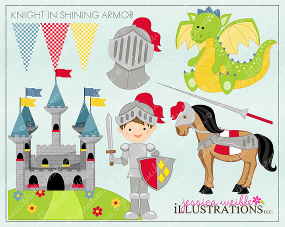 Knight In Shining Armor Cute Digital Clipart For Invitations Card