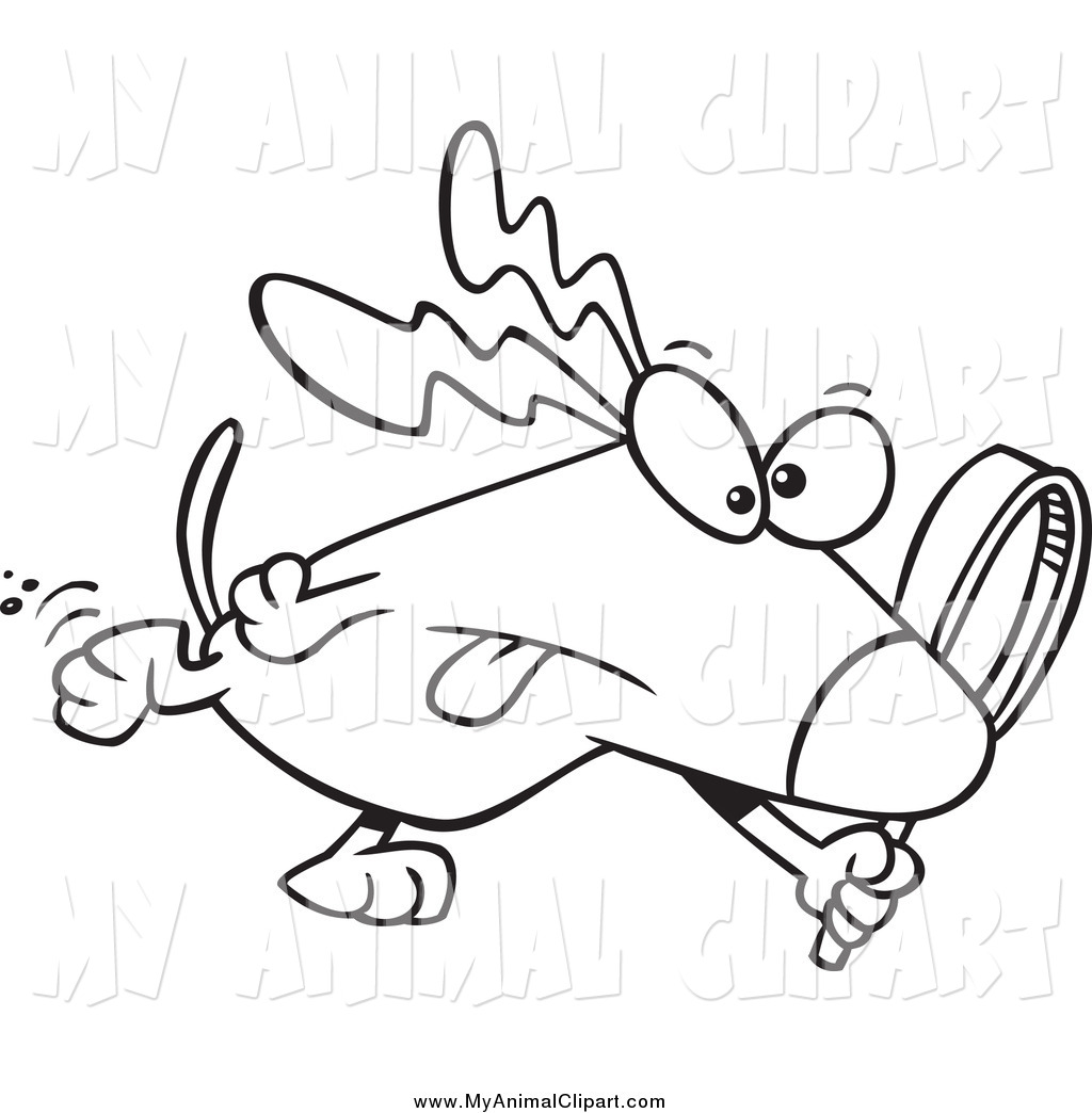 Larger Preview  Clip Art Of A Black And White Searching Dog With A