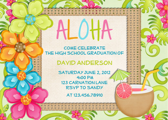 Luau Birthday Invitation Tropical Hawaiian Hula Party   Printable