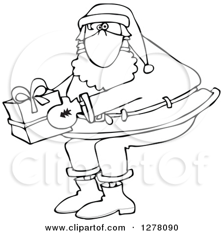 Of A Black And White Santa Wearing A Mask And Holding A Christmas Gift