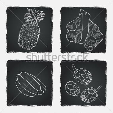 Of Fruit And Vegetables On Chalkboard Background  Vector Illustration