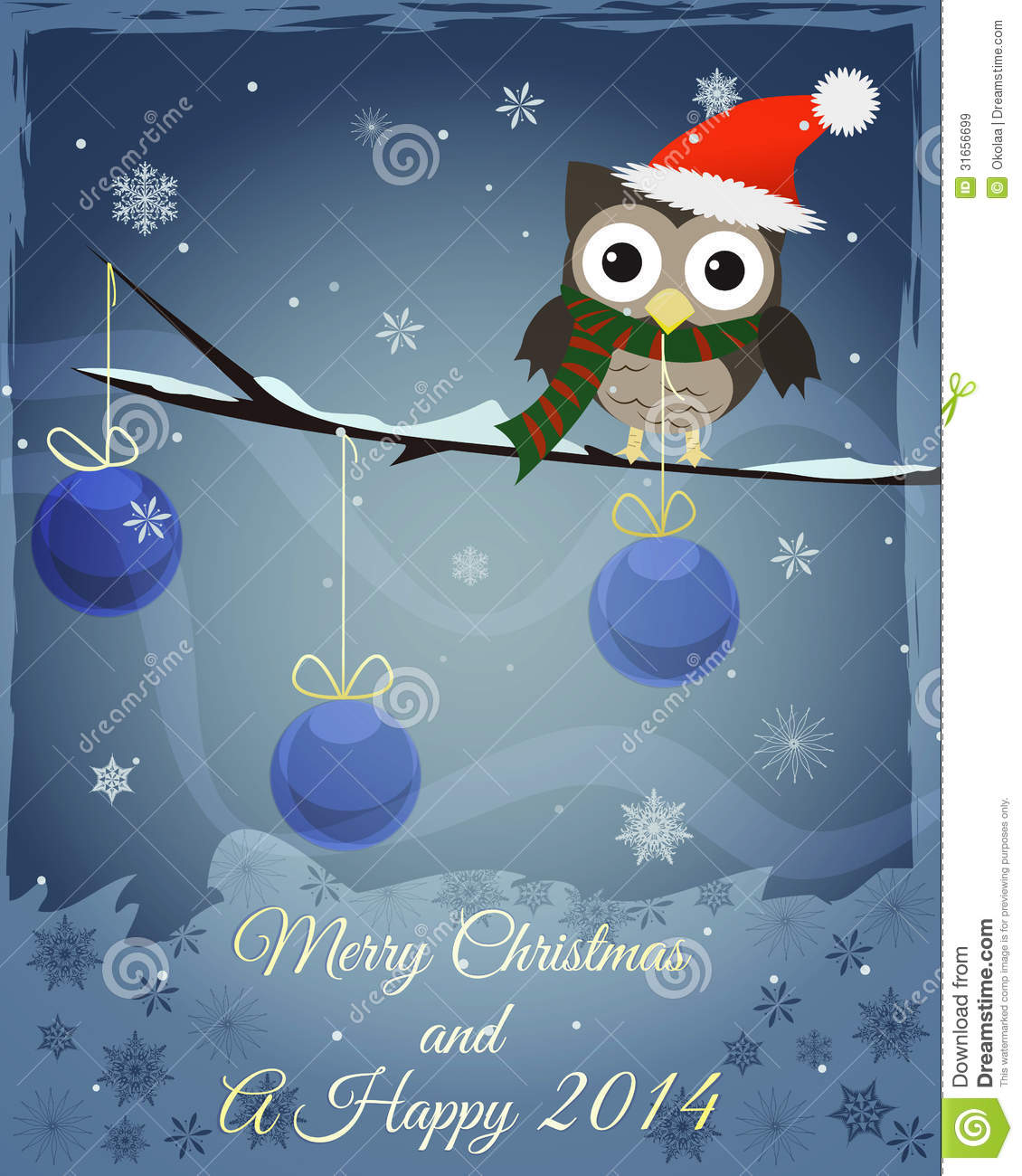 Owl Marry Christmas And Happy New 2014 Royalty Free Stock Images    