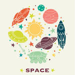 Set Of Cartoon Space Elements  Rockets Planets And Hand Drawn Doodle