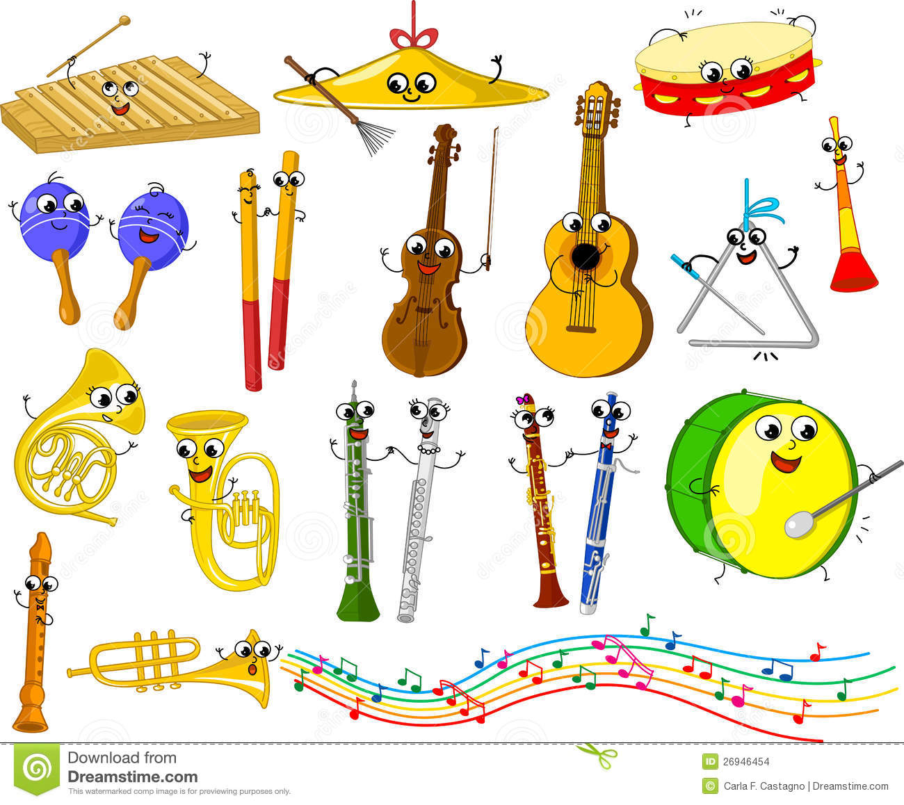 Set Of Funny Cartoon Musical Instruments Stock Images   Image