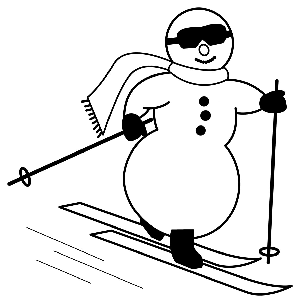 Snowman Cross Country Skiing Clip Art In Black And White  A Cartoon
