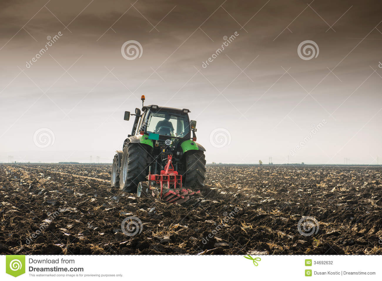 Tractor Plow Tractor Plowing Field In