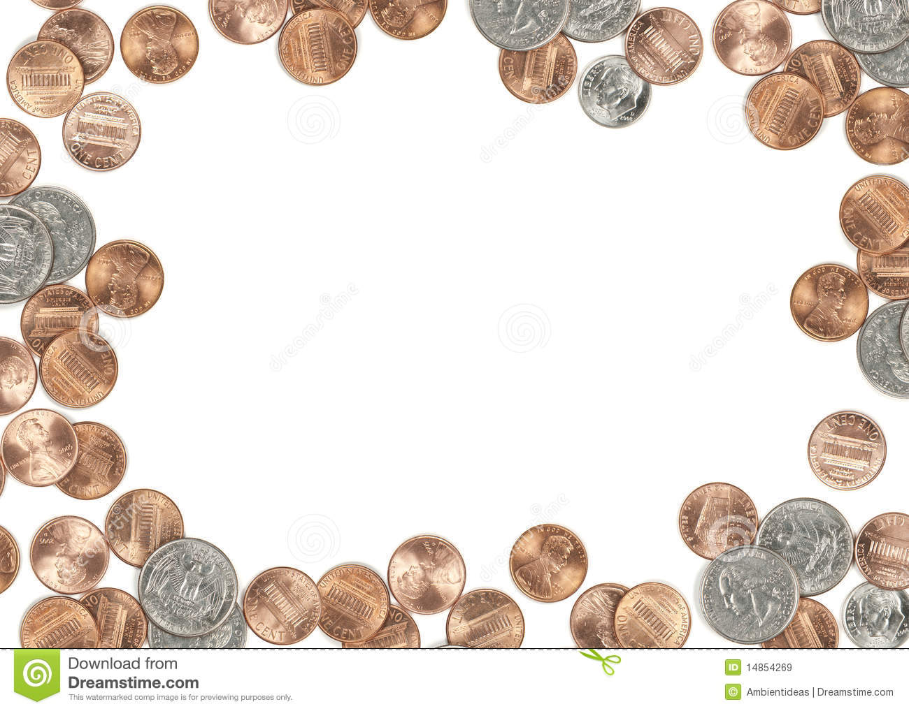 Us Coin Currency Border  Isolated On White Background Focus Across All