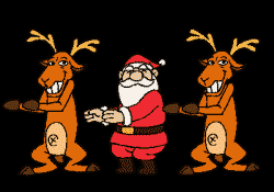 Animated Santa Clause Dancing With Reindeer After A Long Flight And A