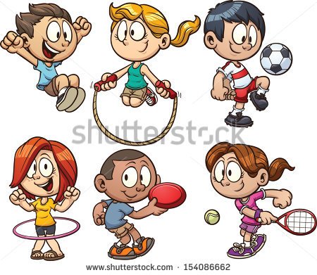 Cartoon Kids Playing  Vector Clip Art Illustration With Simple