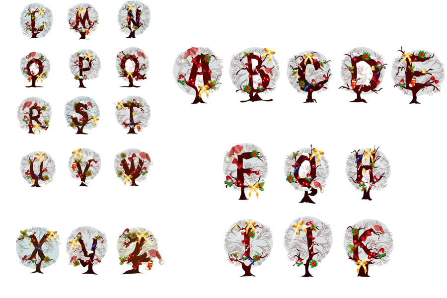 Christmas Alphabet Vector Set Of Full Vector Christmas Stylized    