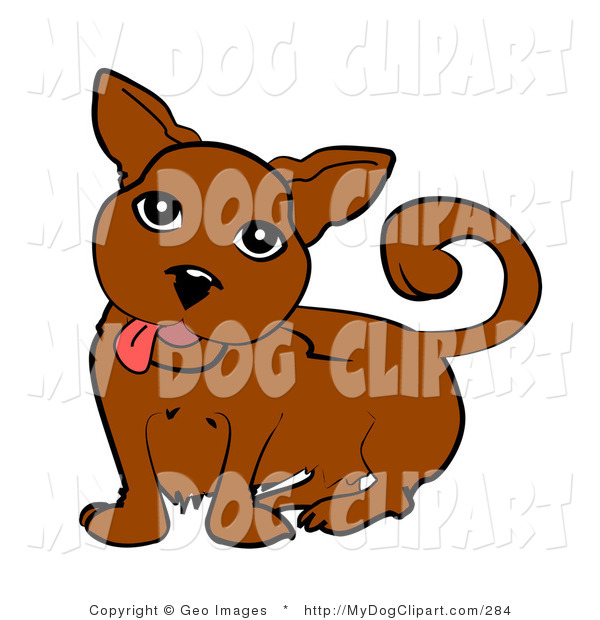 Clip Art Of A Cute Little Dog With A Curled Tail Hanging His Tongue