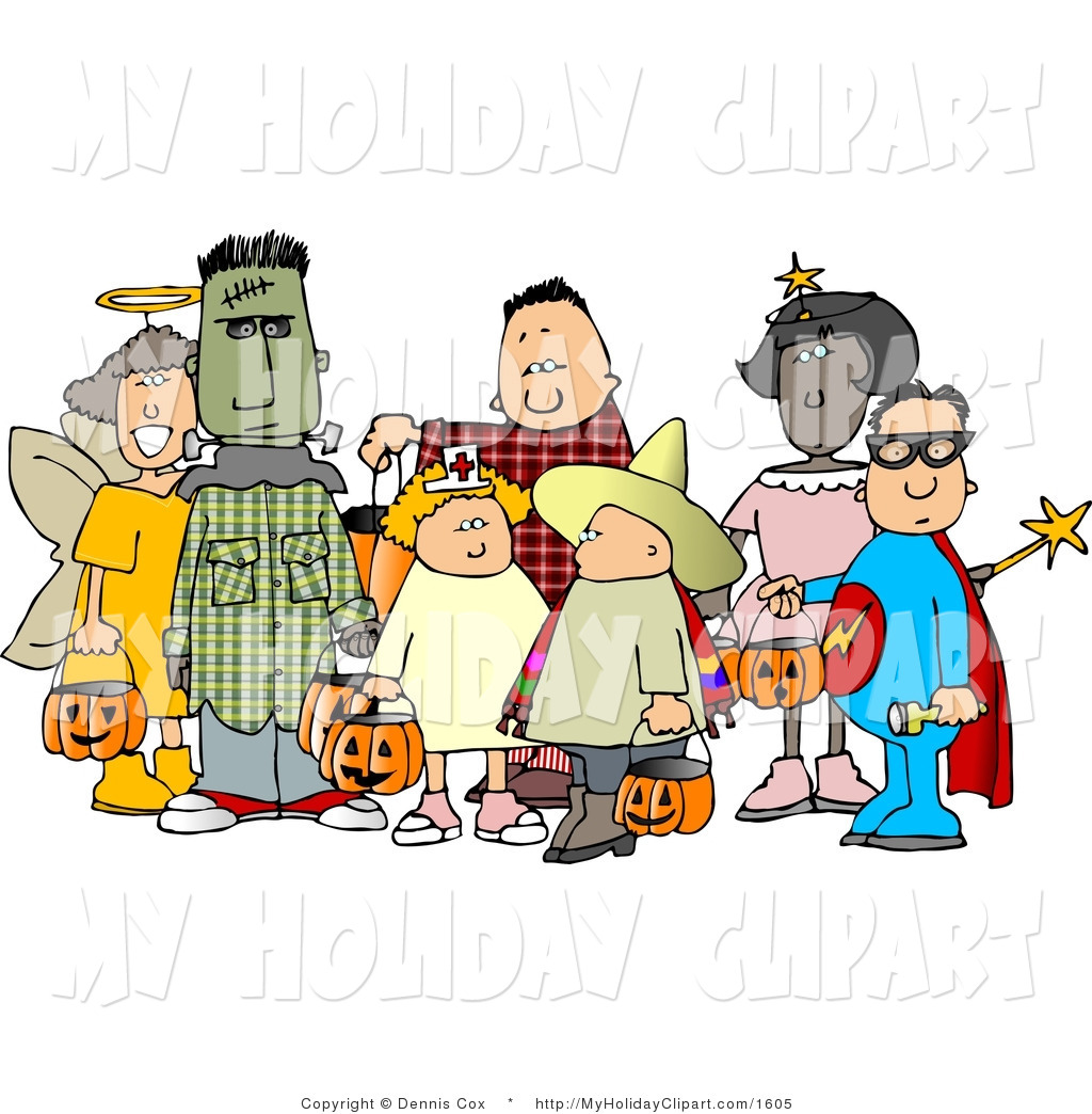 Clip Art Of A Family Of Male And Female Halloween Trick Or Treaters By