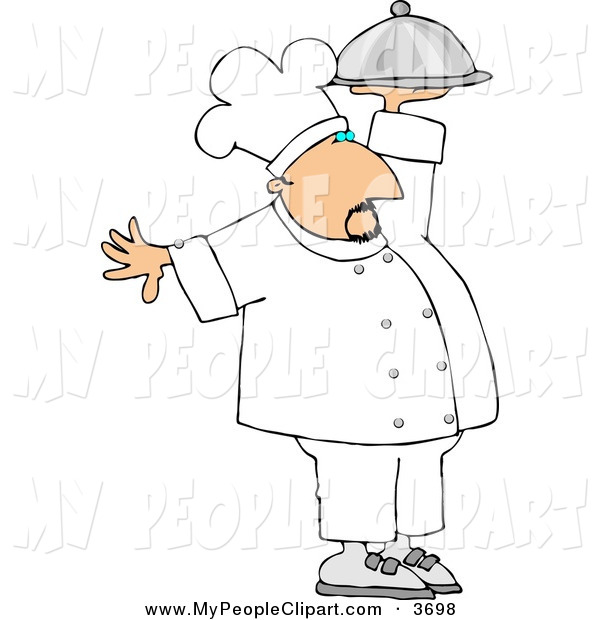Clip Art Of A Professional Male Cook Carrying A Covered Serving Plate    
