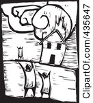 Clipart Illustration Of A Black And White Woodcut Style House Burning