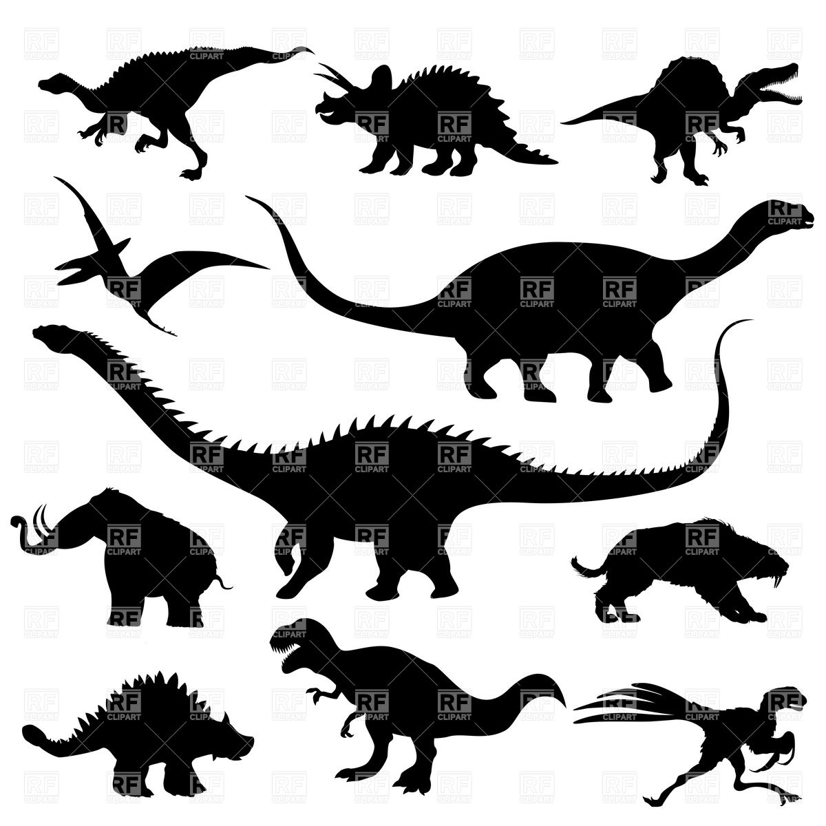 Dinosaur Silhouettes Against White Background Download Royalty Free