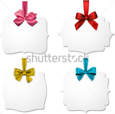 Gift Cards With Color Ribbons And Satin Bows  Vector Illustration