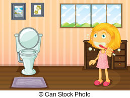 Girl In The Bathroom   Illustration Of A Girl In The
