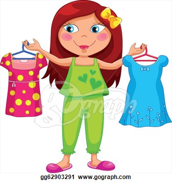 Illustration   Girl Holding Different Outfits  Eps Clipart Gg62903291