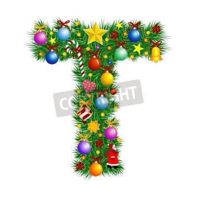 Letter T   Christmas Tree Decoration   Vector Illustration