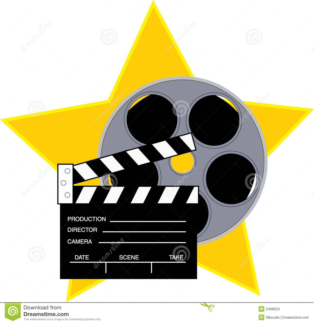 Movie Reel And Clapboard With A Star Background 