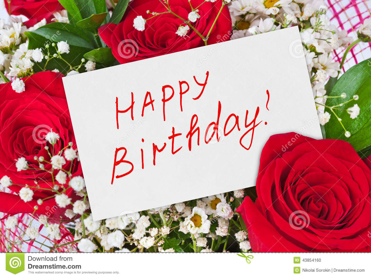 Roses Bouquet And Card Happy Birthday   Celebration Background