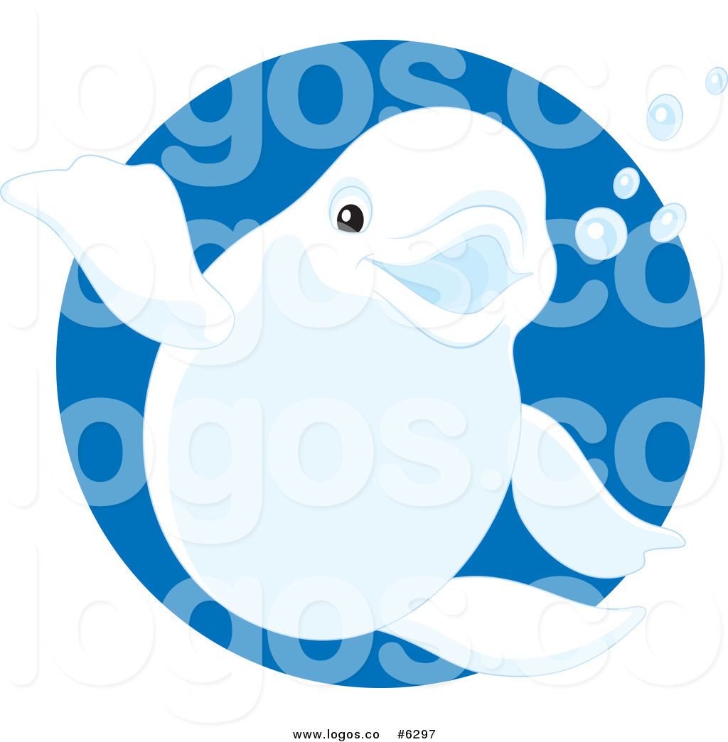 Royalty Free Clip Art Vector Logo Of A Beluga Whale Waving And Smiling    