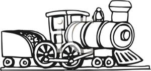 Black And White Cartoon Of A Train Engine Pulling A Coal Car    