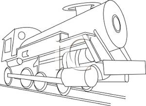 Black And White Cartoon Train Engine On Rail Line Tracks Royalty    