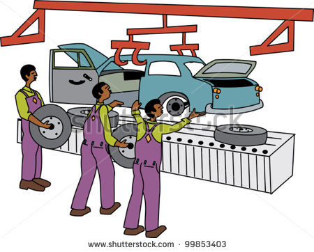 Black Male Workers On Motor Vehicle Assembly Line   Stock Vector